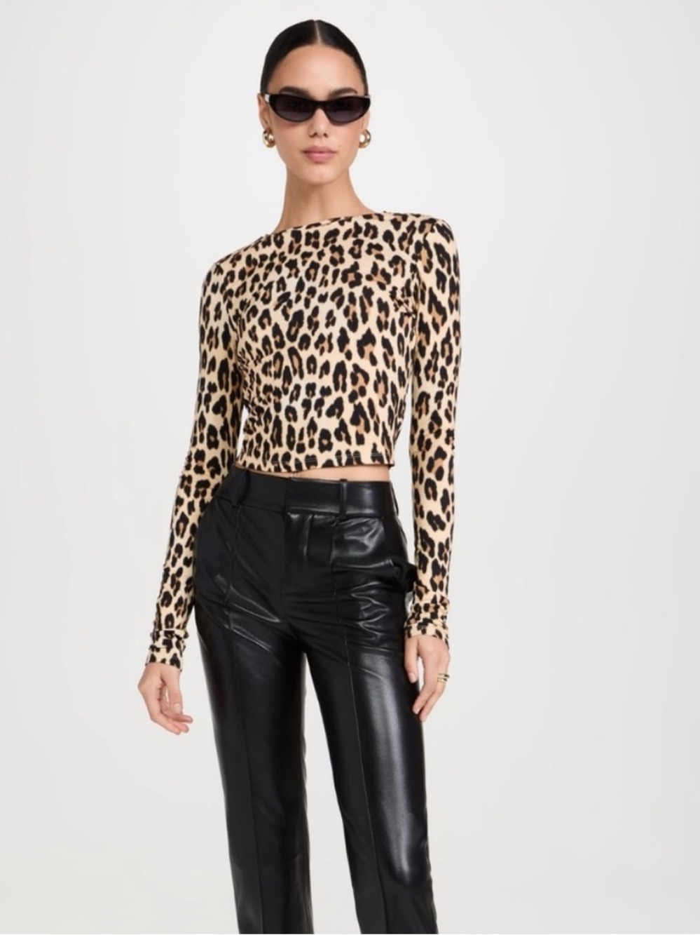 Alice + Olivia Delania Leopard Long Sleeve Crop Top S